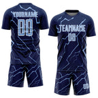 Custom Navy Light Blue-White Lightning Sports Sublimation Soccer Uniform Jersey