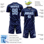 Custom Navy Light Blue-White Lightning Sports Sublimation Soccer Uniform Jersey
