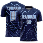 Custom Navy Light Blue-White Lightning Sports Sublimation Soccer Uniform Jersey