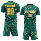 Custom Teal Gold-White Lightning Sports Sublimation Soccer Uniform Jersey