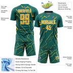 Custom Teal Gold-White Lightning Sports Sublimation Soccer Uniform Jersey