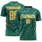 Custom Teal Gold-White Lightning Sports Sublimation Soccer Uniform Jersey