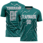 Custom Teal Gray-White Lightning Sports Sublimation Soccer Uniform Jersey