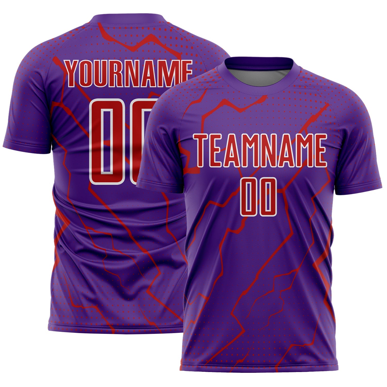 Custom Purple Red-White Lightning Sports Sublimation Soccer Uniform Jersey