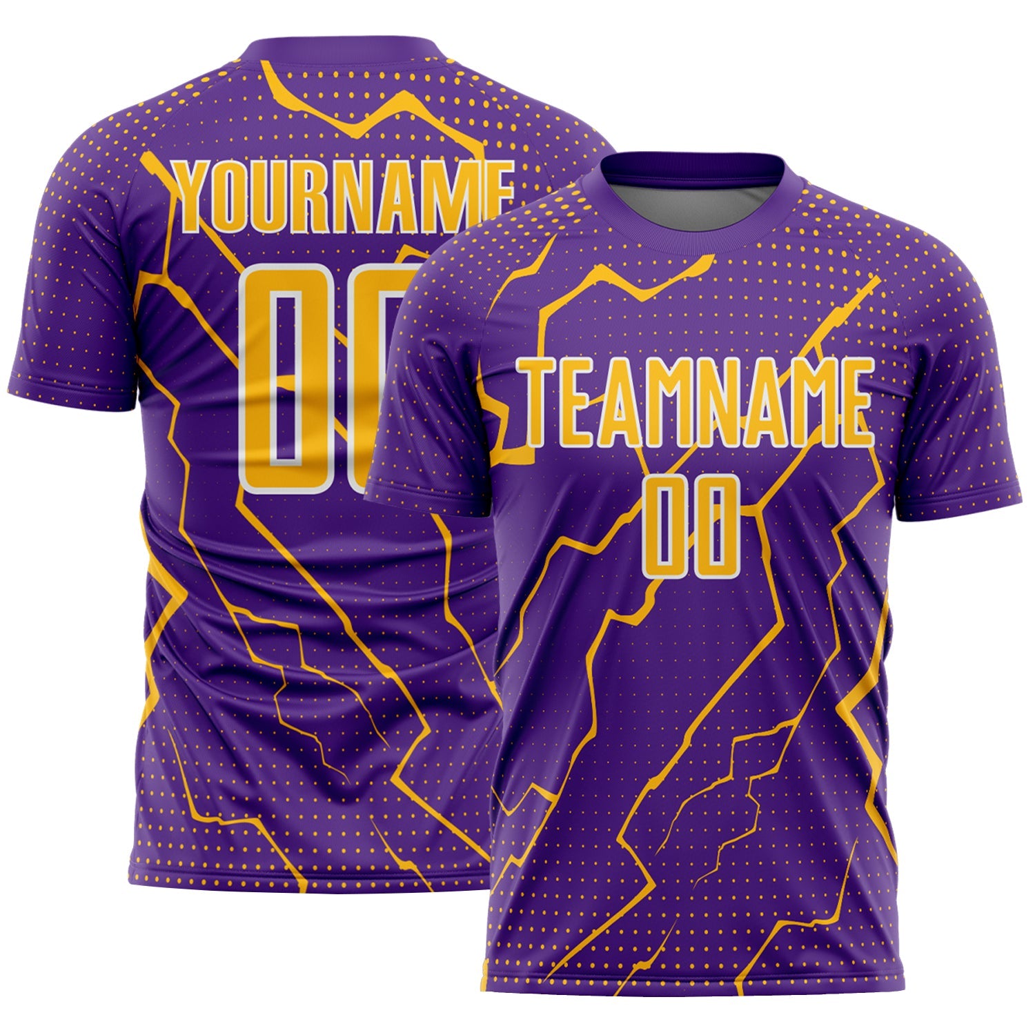 Custom Purple Gold-White Lightning Sports Sublimation Soccer Uniform Jersey