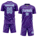 Custom Purple Light Blue-White Lightning Sports Sublimation Soccer Uniform Jersey