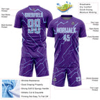 Custom Purple Light Blue-White Lightning Sports Sublimation Soccer Uniform Jersey