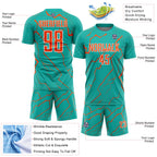 Custom Aqua Orange-White Lightning Sports Sublimation Soccer Uniform Jersey