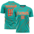 Custom Aqua Orange-White Lightning Sports Sublimation Soccer Uniform Jersey