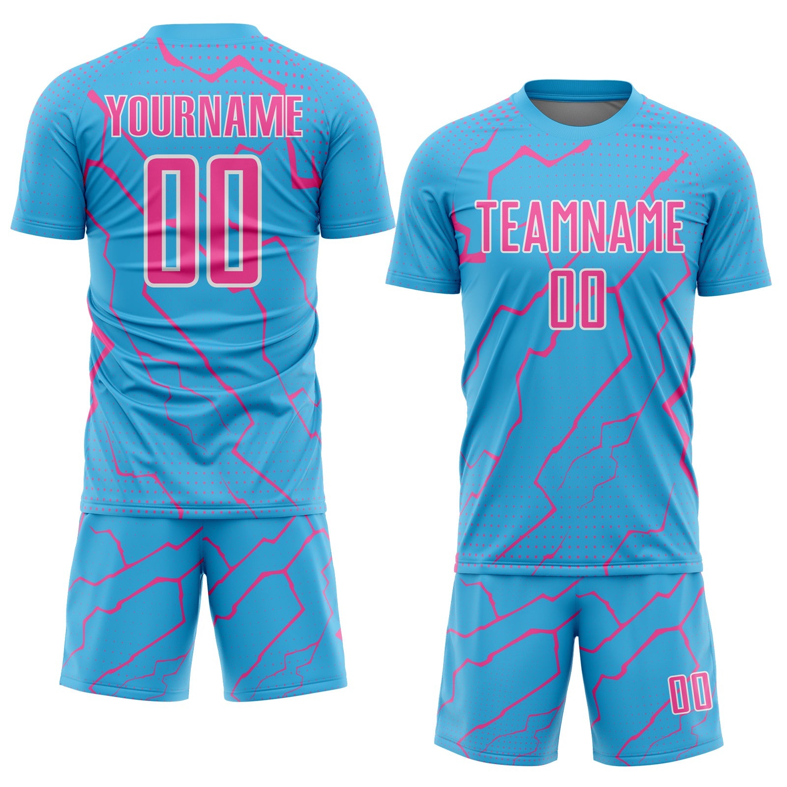 Custom Sky Blue Pink-White Lightning Sports Sublimation Soccer Uniform Jersey