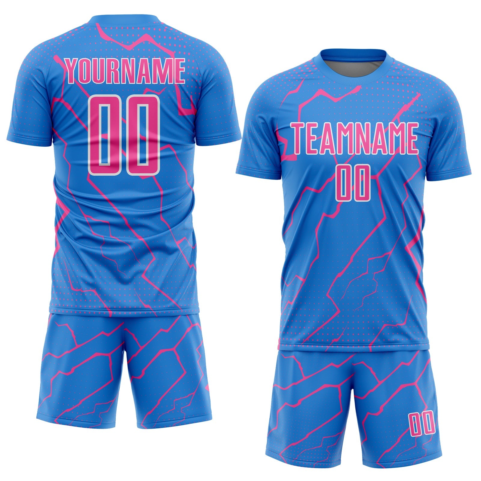 Custom Powder Blue Pink-White Lightning Sports Sublimation Soccer Uniform Jersey