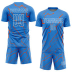 Custom Powder Blue Orange-White Lightning Sports Sublimation Soccer Uniform Jersey