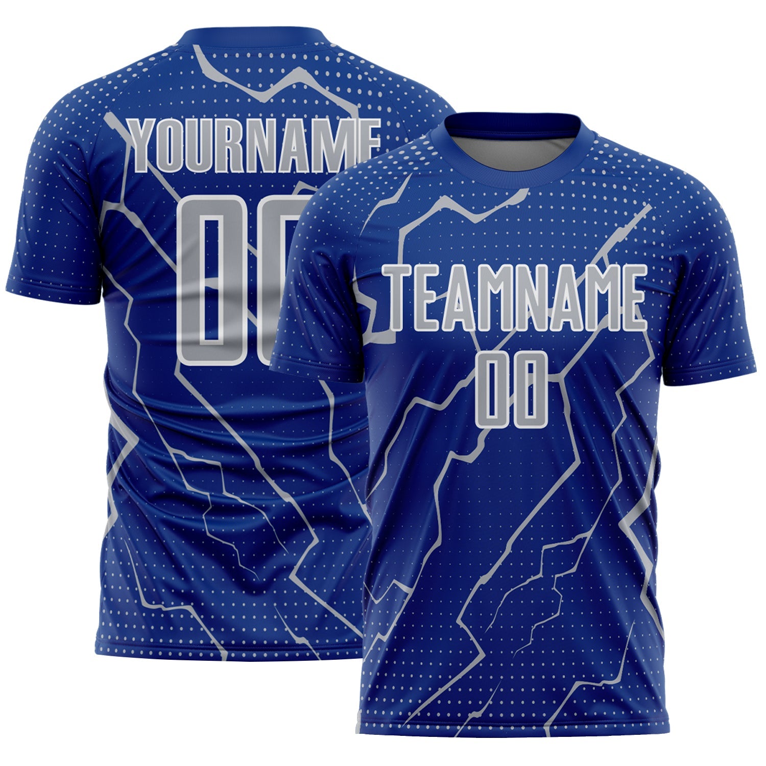 Custom Royal Gray-White Lightning Sports Sublimation Soccer Uniform Jersey