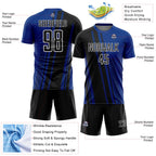 Custom Royal Black-White Lines Sports Sublimation Soccer Uniform Jersey