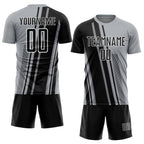 Custom Gray Black-White Lines Sports Sublimation Soccer Uniform Jersey