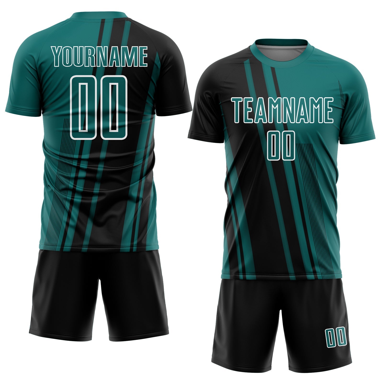 Custom Teal Black-White Lines Sports Sublimation Soccer Uniform Jersey