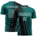 Custom Teal Black-White Lines Sports Sublimation Soccer Uniform Jersey