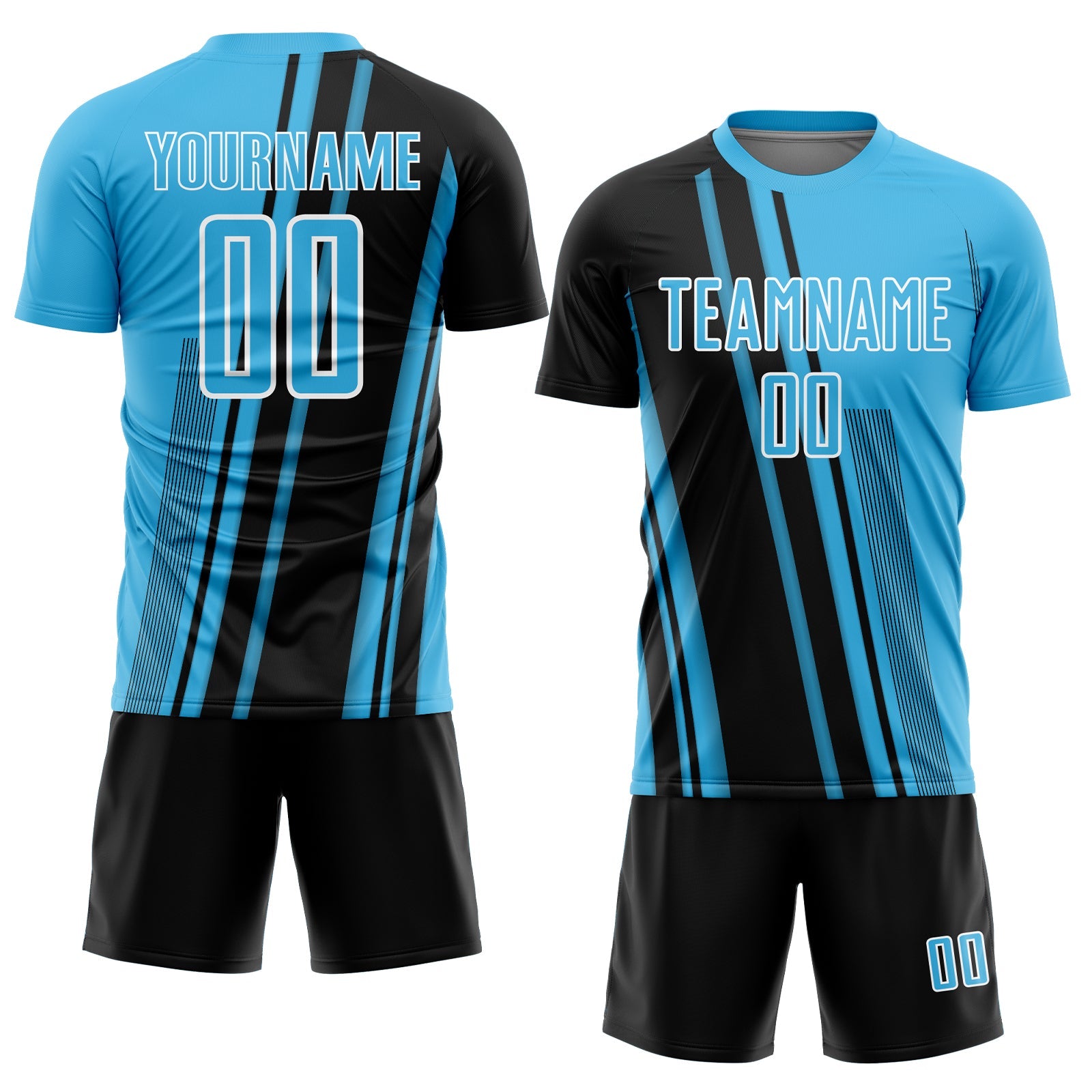 Custom Sky Blue Black-White Lines Sports Sublimation Soccer Uniform Jersey