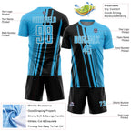 Custom Sky Blue Black-White Lines Sports Sublimation Soccer Uniform Jersey
