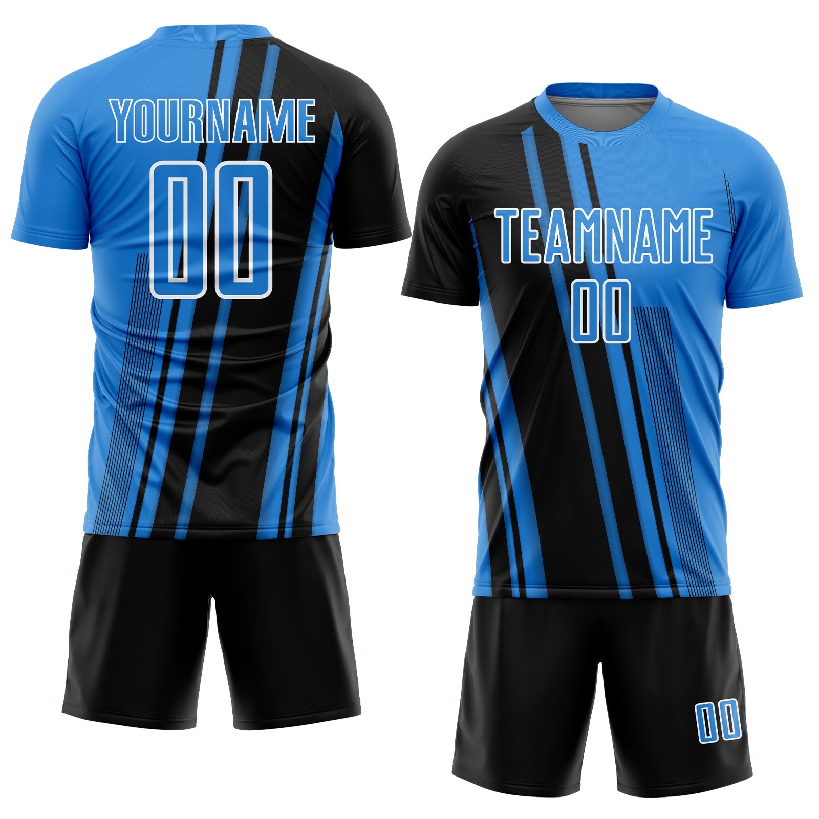 Custom Powder Blue Black-White Lines Sports Sublimation Soccer Uniform Jersey