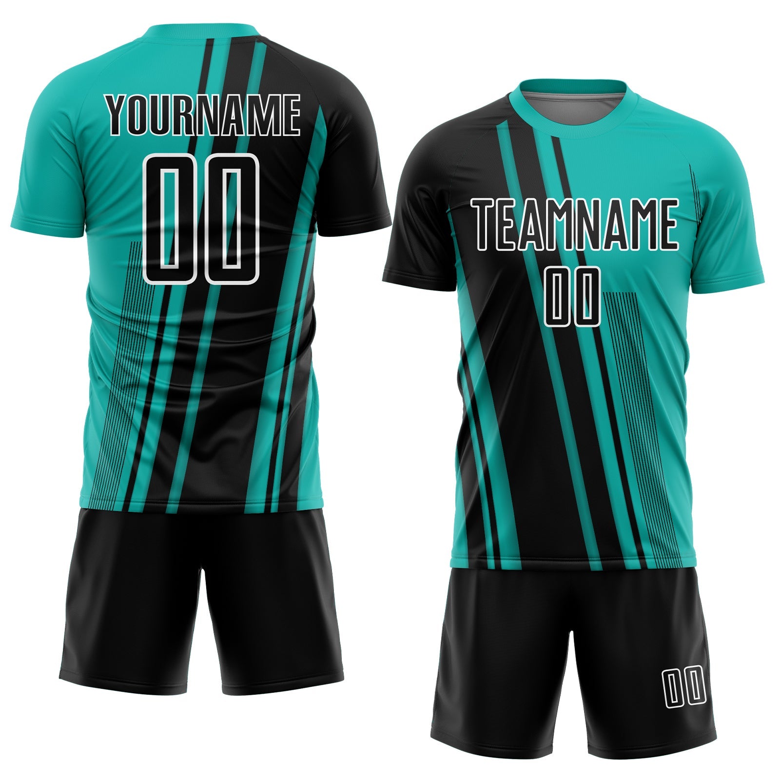 Custom Aqua Black-White Lines Sports Sublimation Soccer Uniform Jersey
