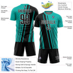 Custom Aqua Black-White Lines Sports Sublimation Soccer Uniform Jersey