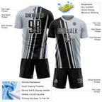 Custom Silver Black-White Lines Sports Sublimation Soccer Uniform Jersey