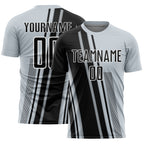 Custom Silver Black-White Lines Sports Sublimation Soccer Uniform Jersey