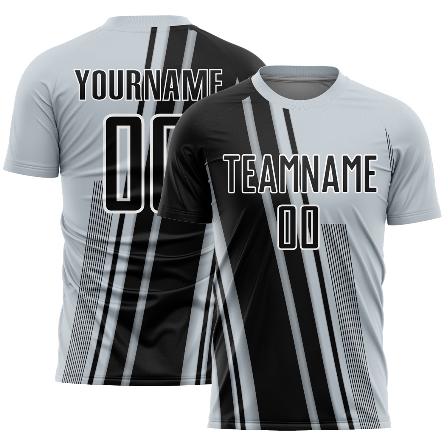 Custom Silver Black-White Lines Sports Sublimation Soccer Uniform Jersey