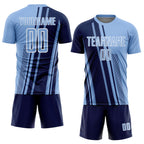 Custom Light Blue Navy-White Lines Sports Sublimation Soccer Uniform Jersey