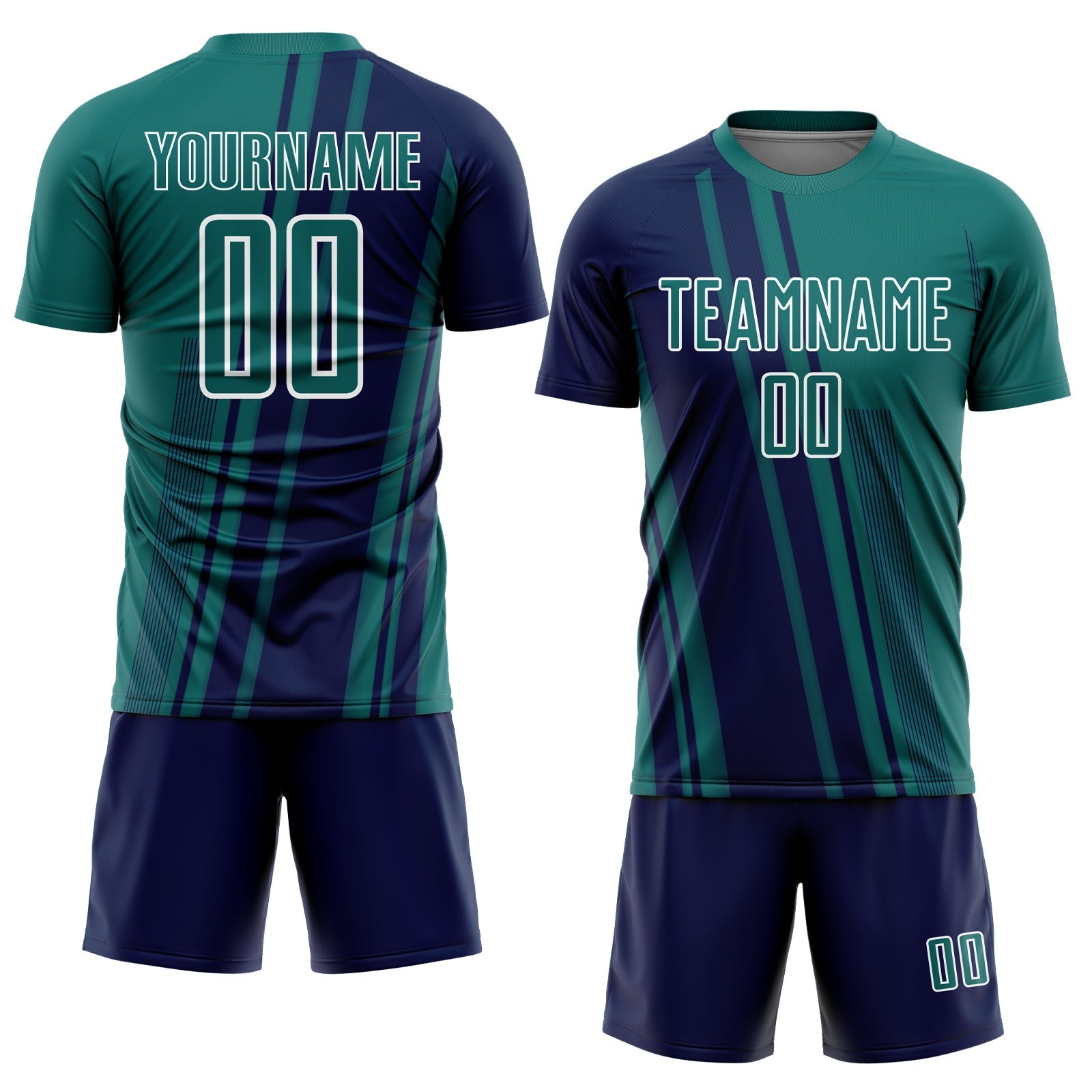 Custom Teal Navy-White Lines Sports Sublimation Soccer Uniform Jersey
