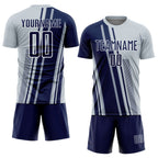 Custom Silver Navy-White Lines Sports Sublimation Soccer Uniform Jersey