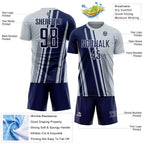 Custom Silver Navy-White Lines Sports Sublimation Soccer Uniform Jersey