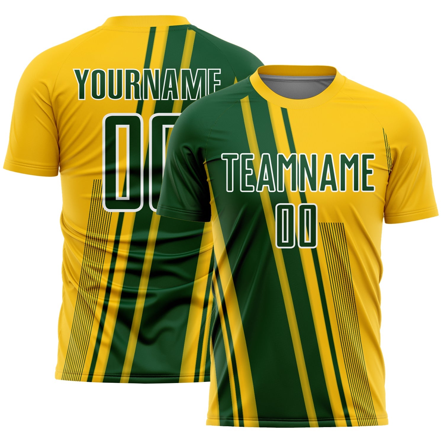 Custom Yellow Green-White Lines Sports Sublimation Soccer Uniform Jersey