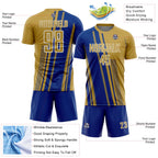 Custom Old Gold Royal-White Lines Sports Sublimation Soccer Uniform Jersey