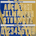 Custom Old Gold Royal-White Lines Sports Sublimation Soccer Uniform Jersey