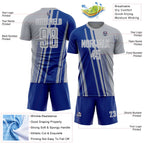 Custom Gray Royal-White Lines Sports Sublimation Soccer Uniform Jersey