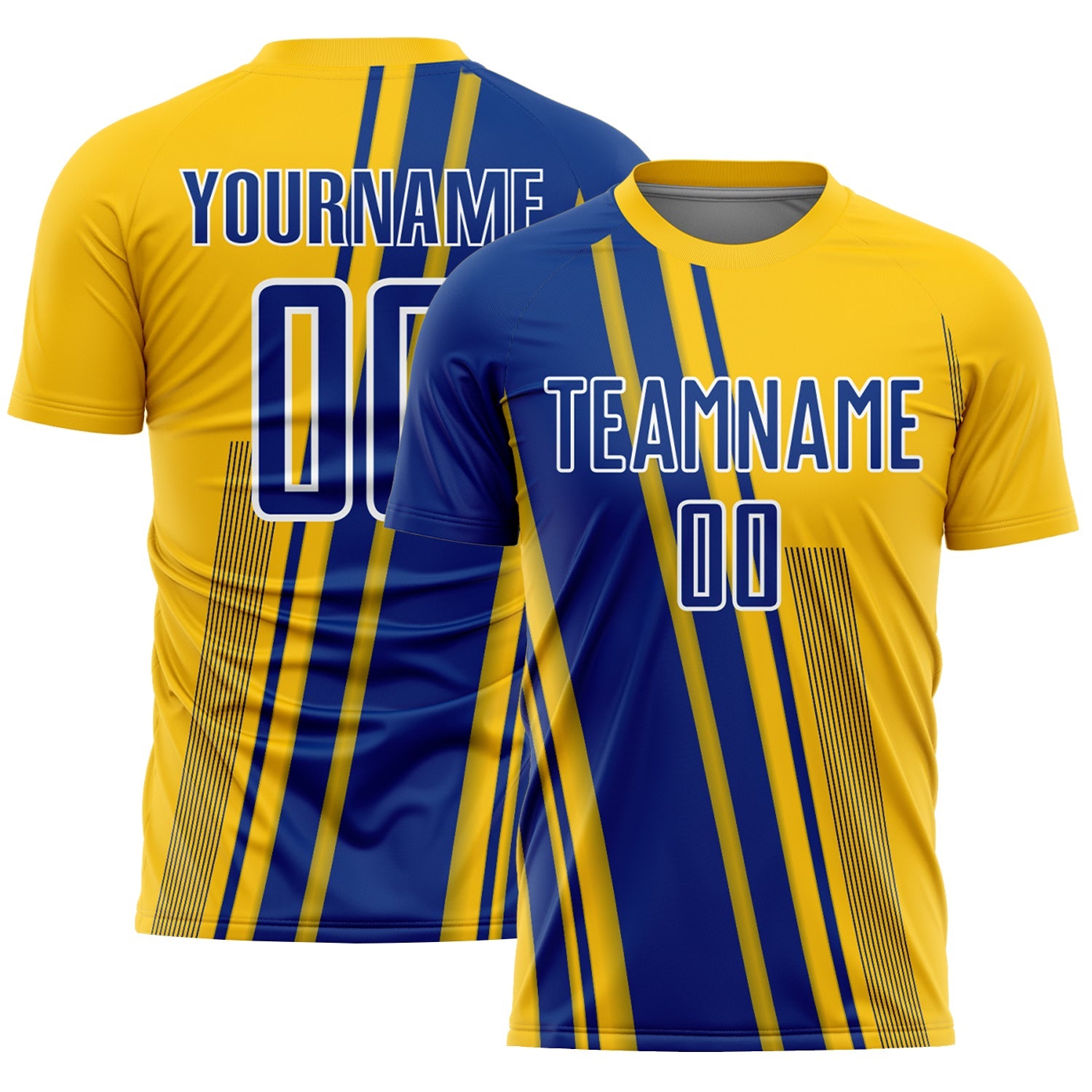Custom Yellow Royal-White Lines Sports Sublimation Soccer Uniform Jersey
