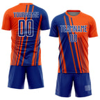 Custom Orange Royal-White Lines Sports Sublimation Soccer Uniform Jersey