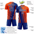 Custom Orange Royal-White Lines Sports Sublimation Soccer Uniform Jersey