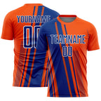 Custom Orange Royal-White Lines Sports Sublimation Soccer Uniform Jersey