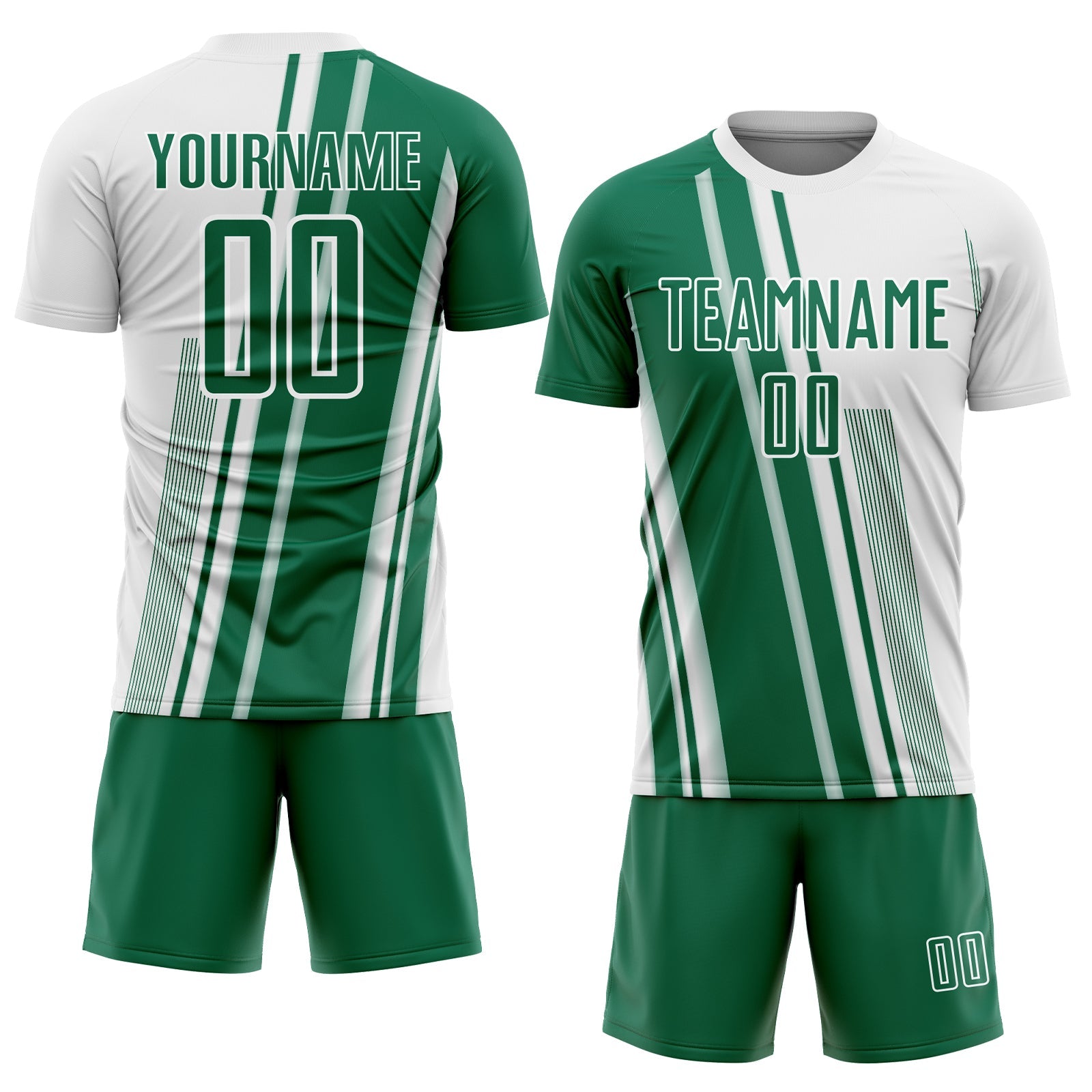 Custom White Kelly Green Lines Sports Sublimation Soccer Uniform Jersey