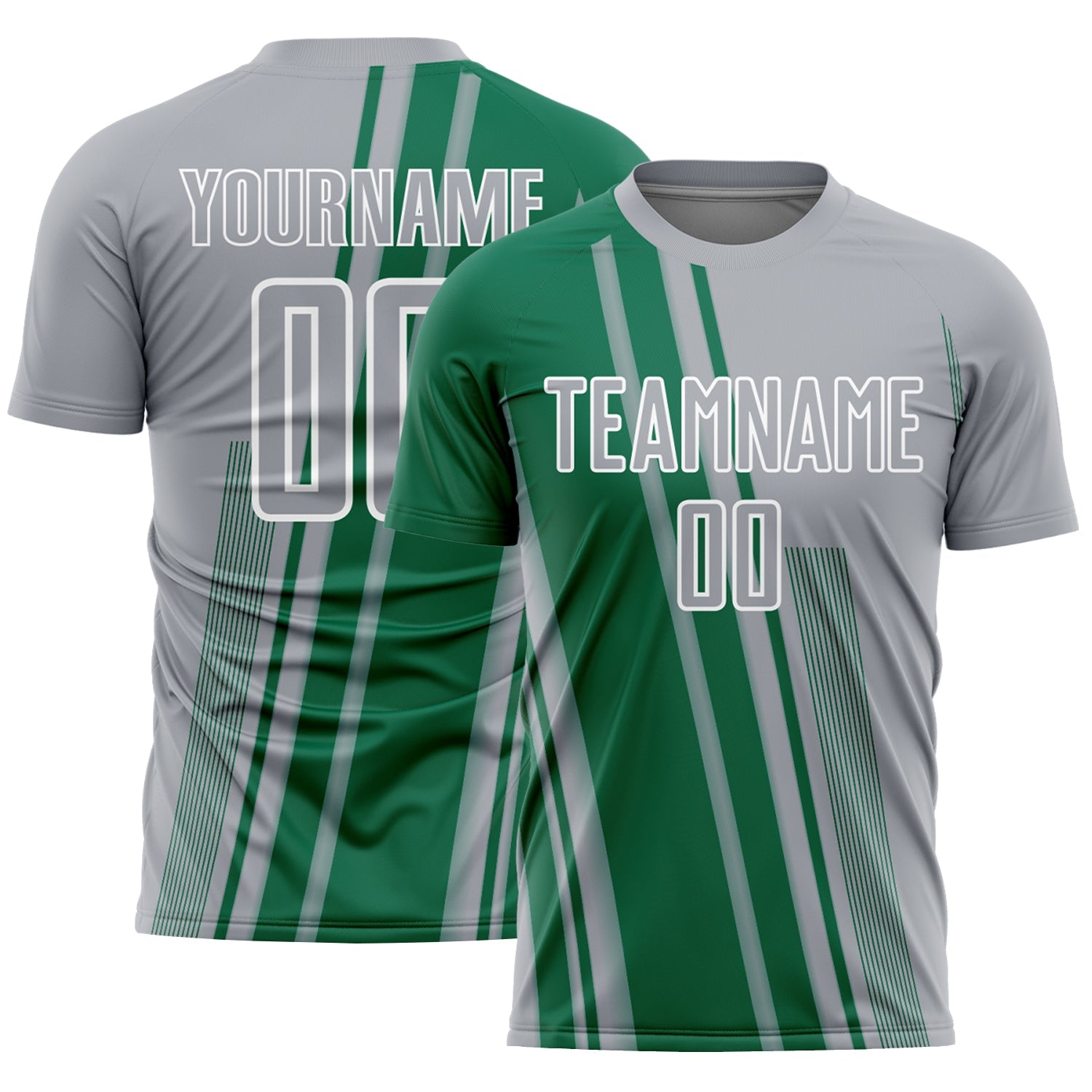 Custom Gray Kelly Green-White Lines Sports Sublimation Soccer Uniform Jersey
