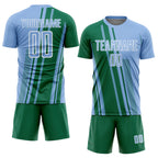 Custom Light Blue Kelly Green-White Lines Sports Sublimation Soccer Uniform Jersey