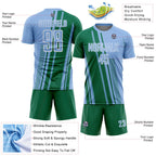 Custom Light Blue Kelly Green-White Lines Sports Sublimation Soccer Uniform Jersey