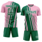 Custom Light Pink Kelly Green-White Lines Sports Sublimation Soccer Uniform Jersey