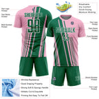 Custom Light Pink Kelly Green-White Lines Sports Sublimation Soccer Uniform Jersey