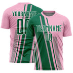 Custom Light Pink Kelly Green-White Lines Sports Sublimation Soccer Uniform Jersey
