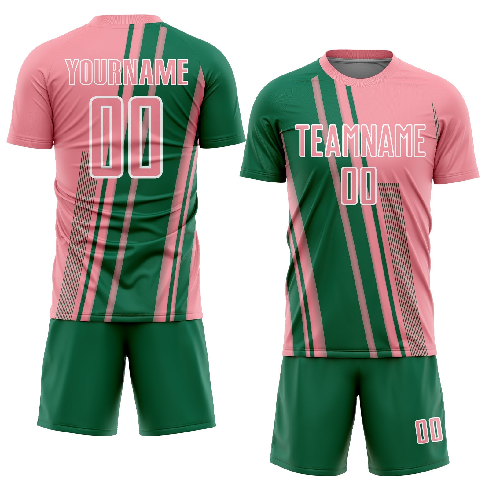 Custom Medium Pink Kelly Green-White Lines Sports Sublimation Soccer Uniform Jersey