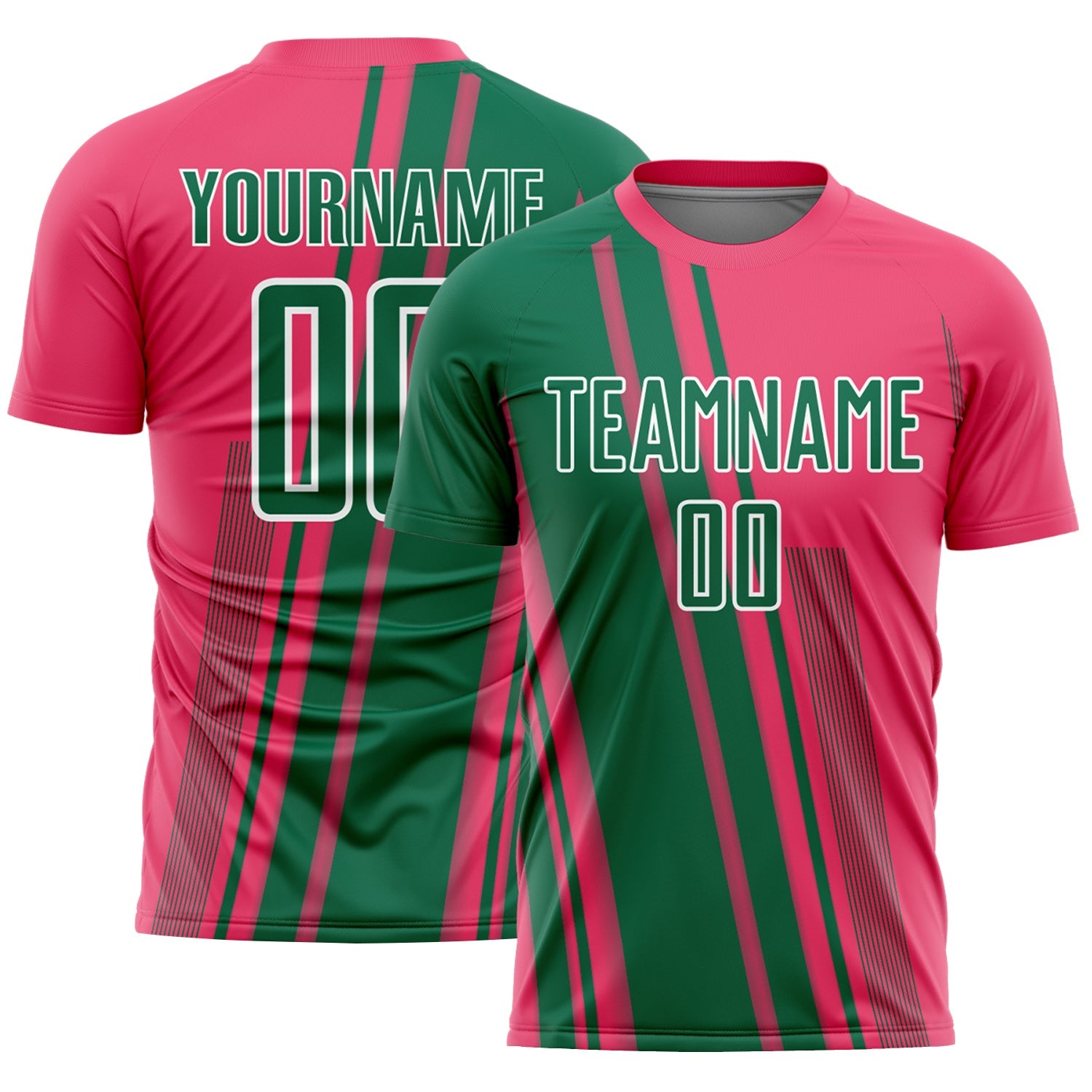 Custom Neon Pink Kelly Green-White Lines Sports Sublimation Soccer Uniform Jersey